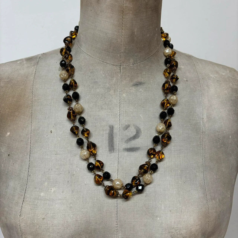 layered chain beaded charm necklace