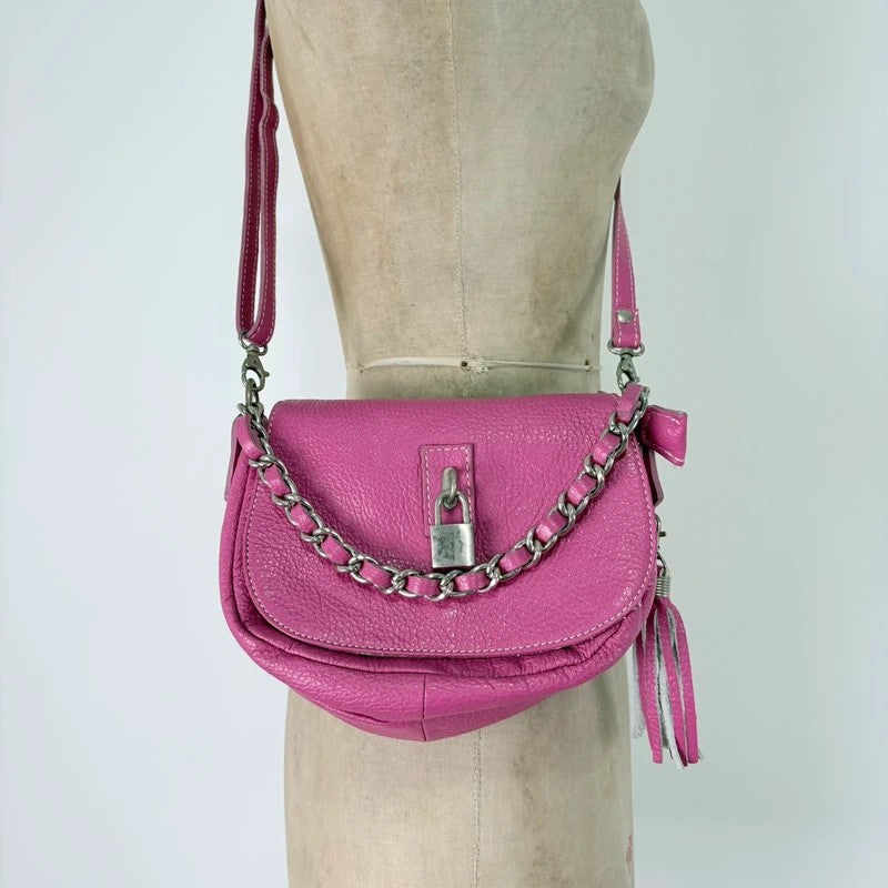 Pink leather chain shoulder bag