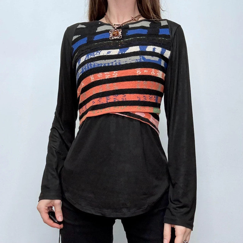 Printed black striped knit jumper top