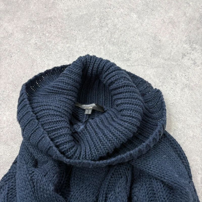 navy chunky cable knit turtle neck jumper