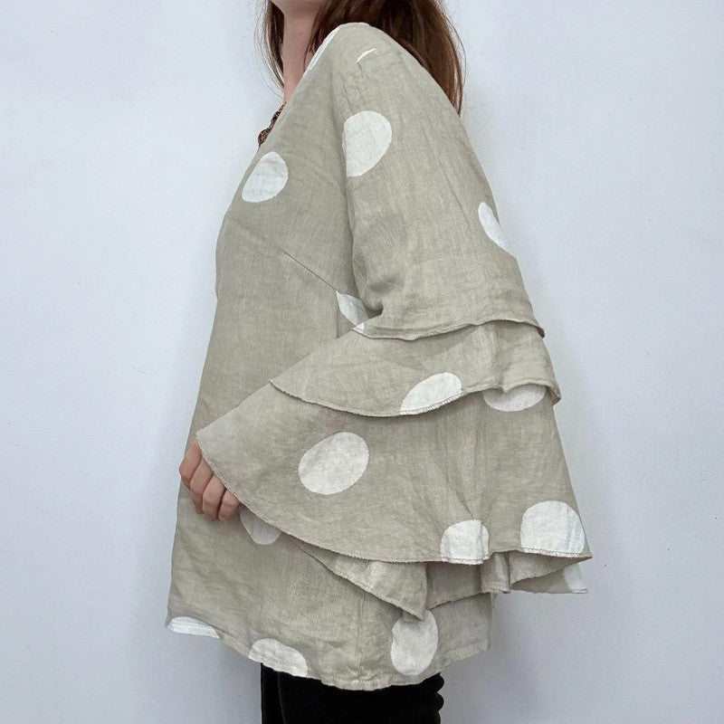 polkadot ruffle linen shirt