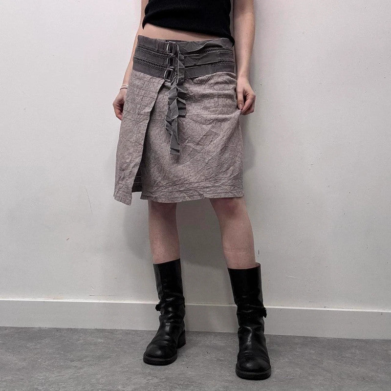 crinkle buckle cross over wrap midi skirt