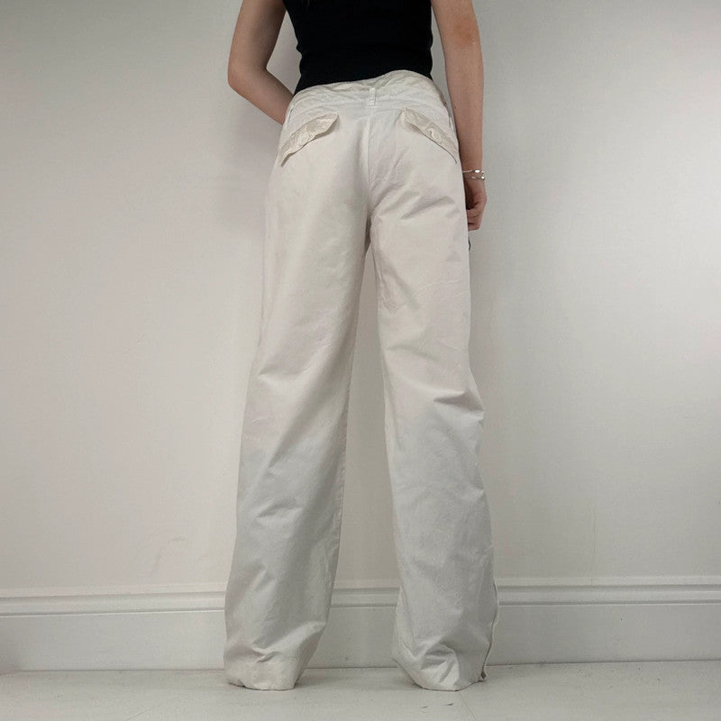 white wide leg flared trousers