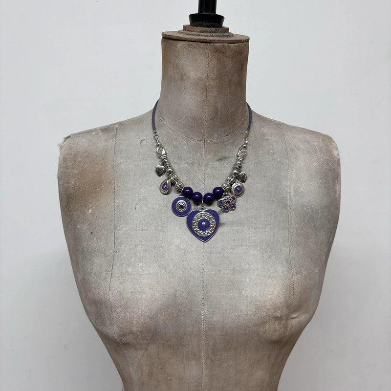 chunky boho beaded charm necklace