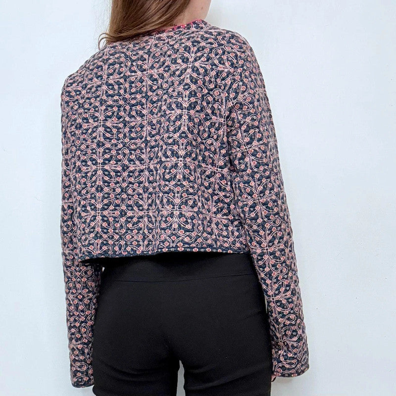 quilted floral padded cropped jacket