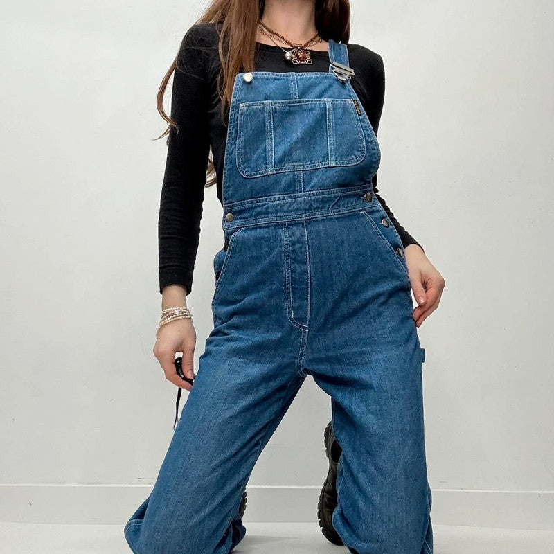 denim wide leg dugarees