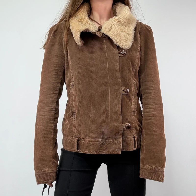 asymmetric brown cord jacket
