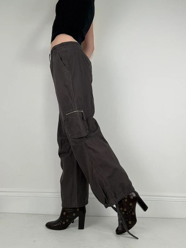 brown drawstring cotton pants