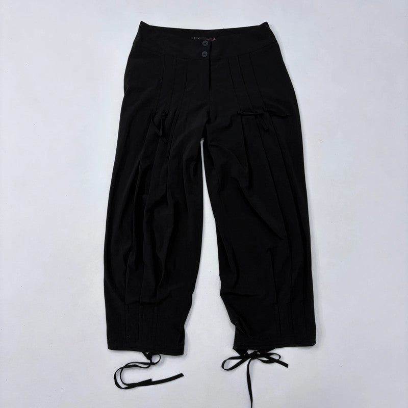 La mode Black low rise puff pleated trousers
