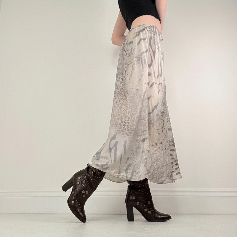 cream silk distressed bias cut maxi skirt