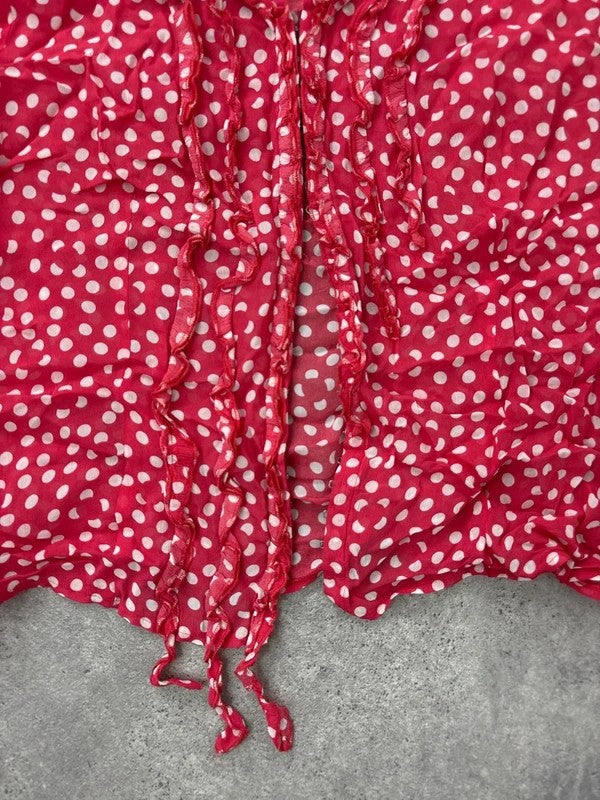 Red polka dot flutter fray blouse with hook and eyes