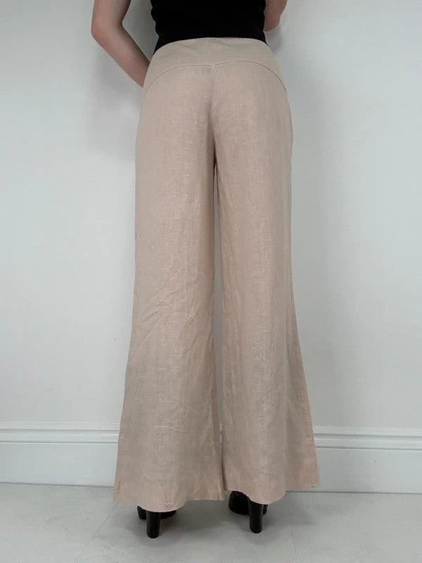 pink beige linen wide leg trousers