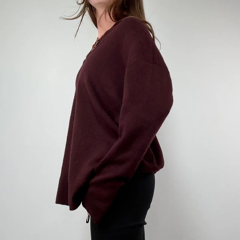 burgundy knitted slouchy wool jumper