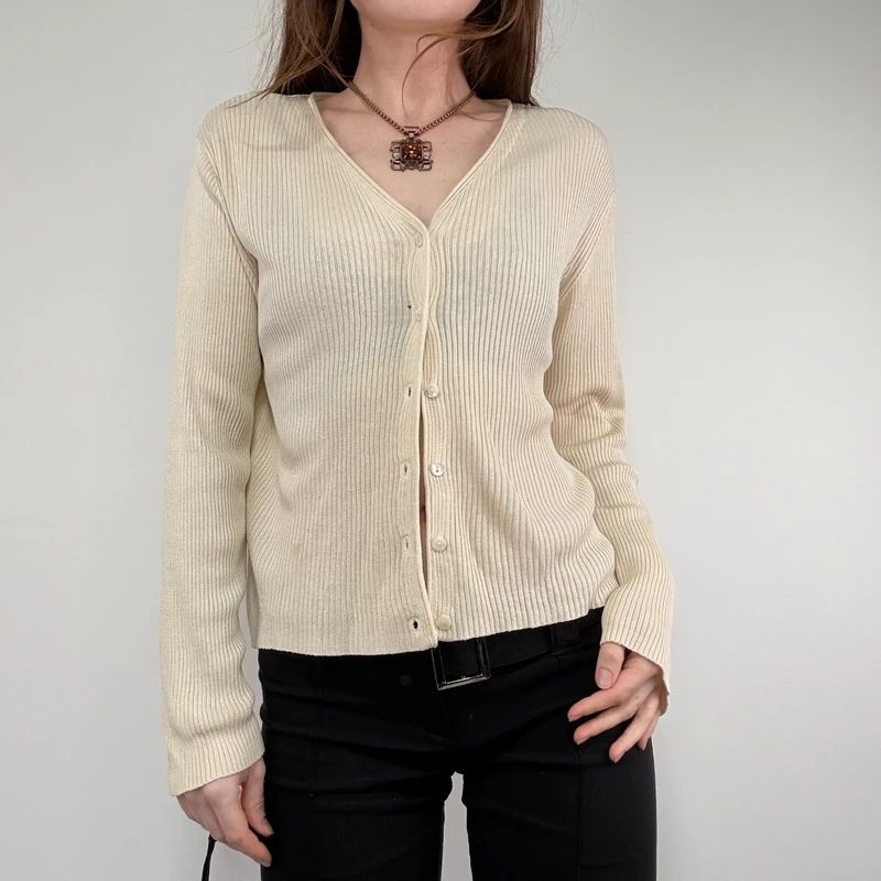cream ribbed knit 100% silk slouchy cardigan