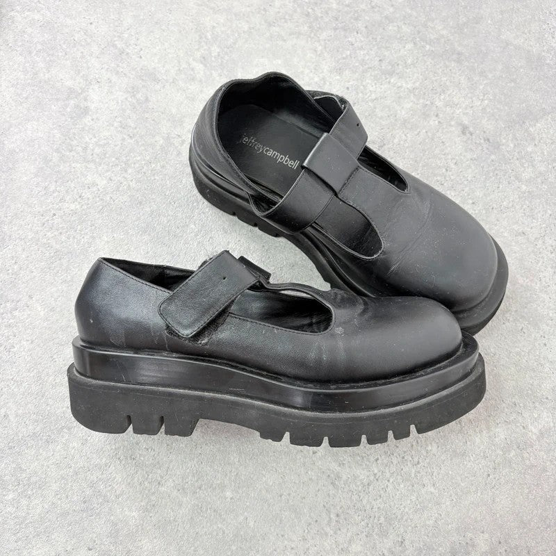 Black leather chunky Jeffrey Campbell Mary Jane loafers