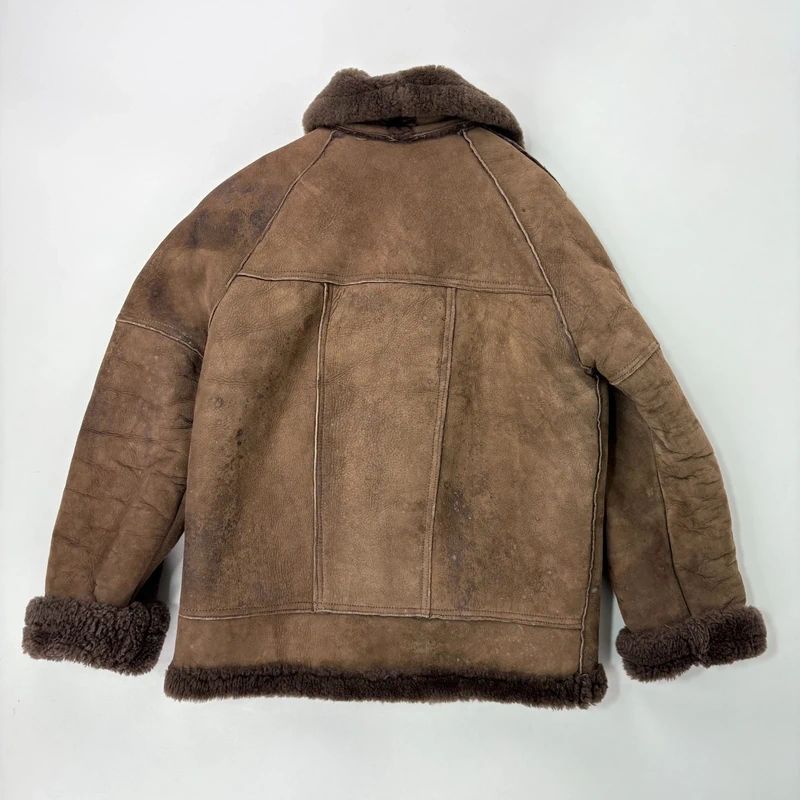 brown shearling aviator vintage jacket with zipper