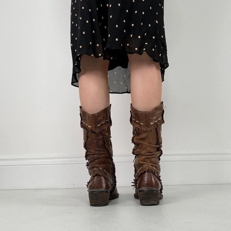 Brown leather slouchy western boots