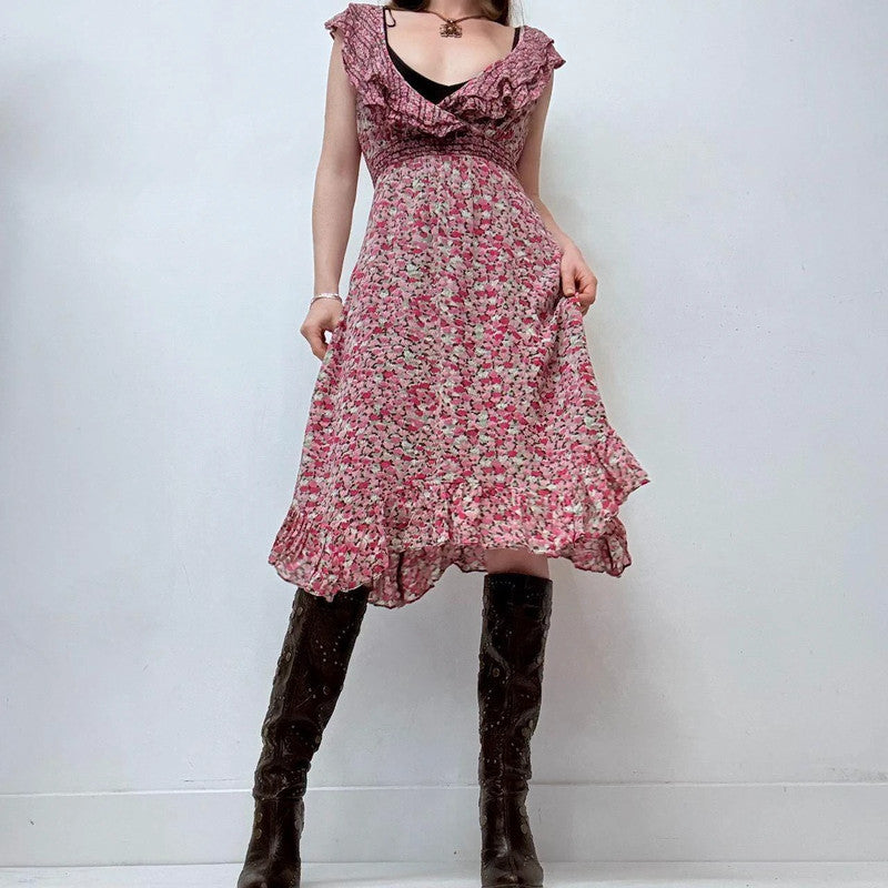 pink floral flutter summer dress