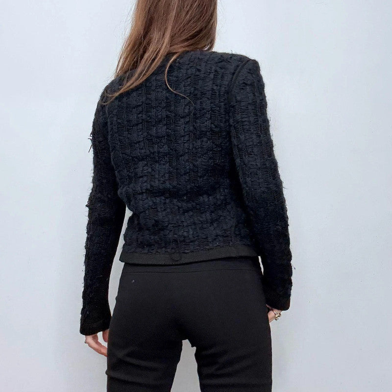 navy chunky knit cropped maje cardigan