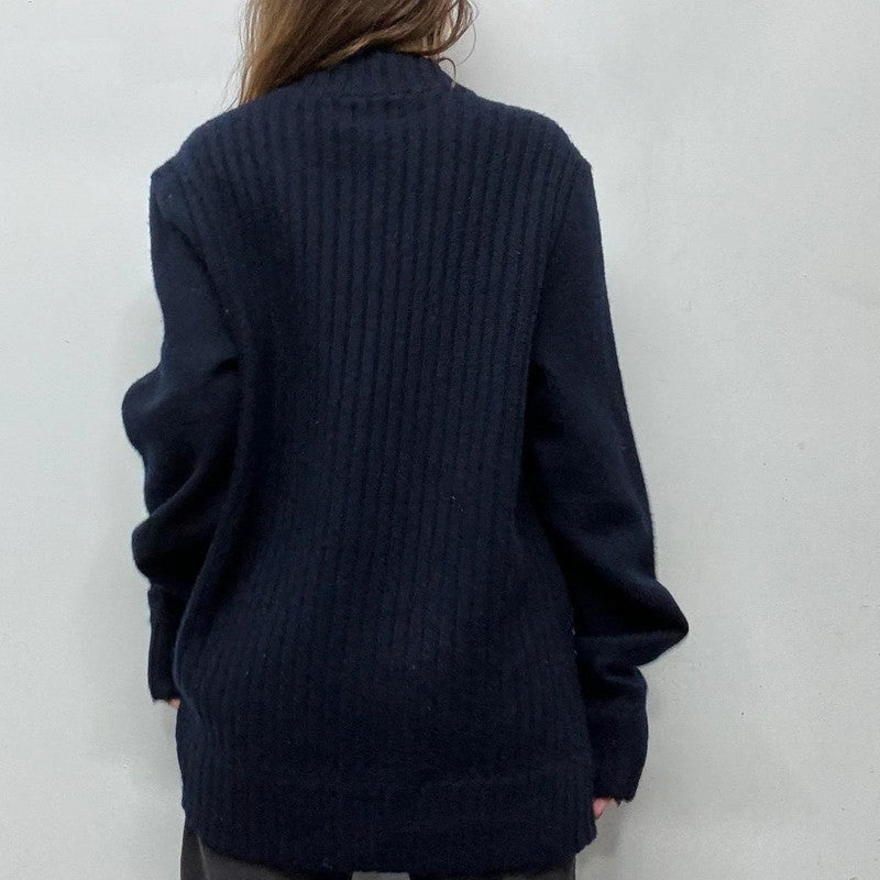 oversized navy wool cardigan