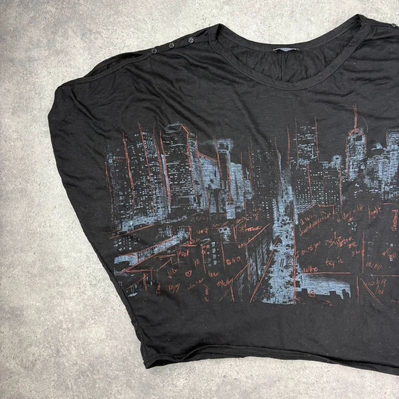 black graphic slouchy off the shoulder t-shirt