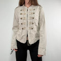 cotton khaki distressed button military jacket