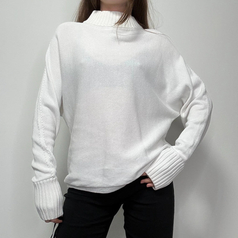 white batwing slouchy cotton knitted jumper