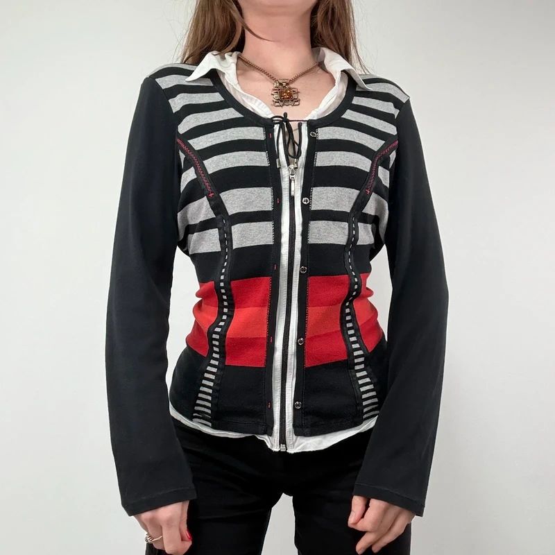 Pinstripe fitted Zip through Cardigan