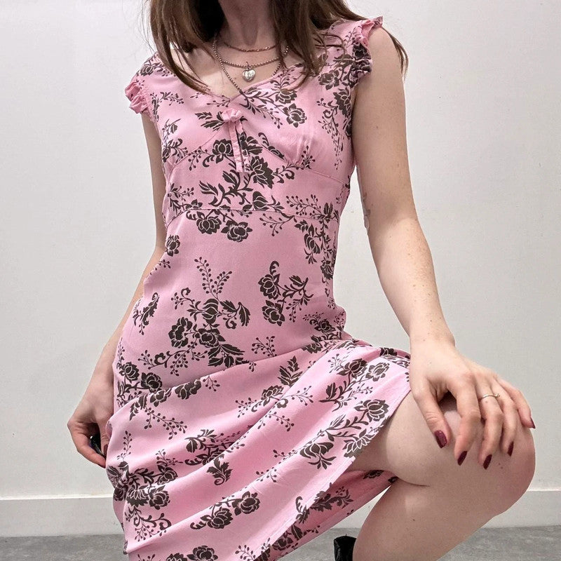 pink bias cut floral summer dress