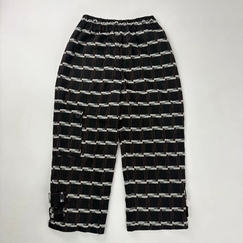 wide leg tartan checked structured trousers