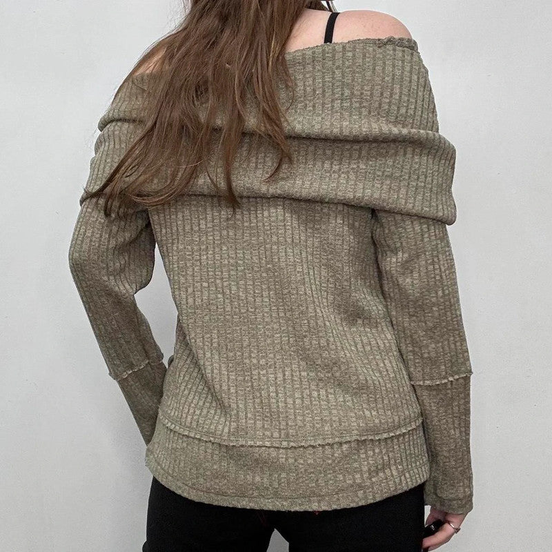 slouchy off the shoulder ribbed jumper