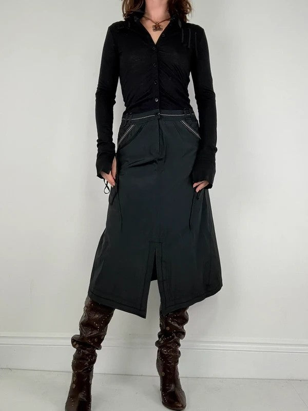 black structured grunge long sleeve dress