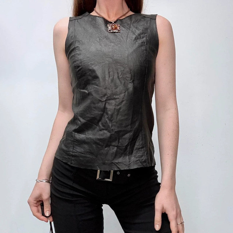 black leather fitted vest top