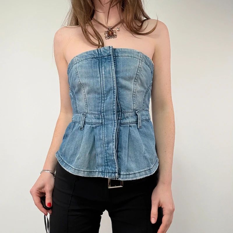 AllSaints stuctured Denim Corset Top