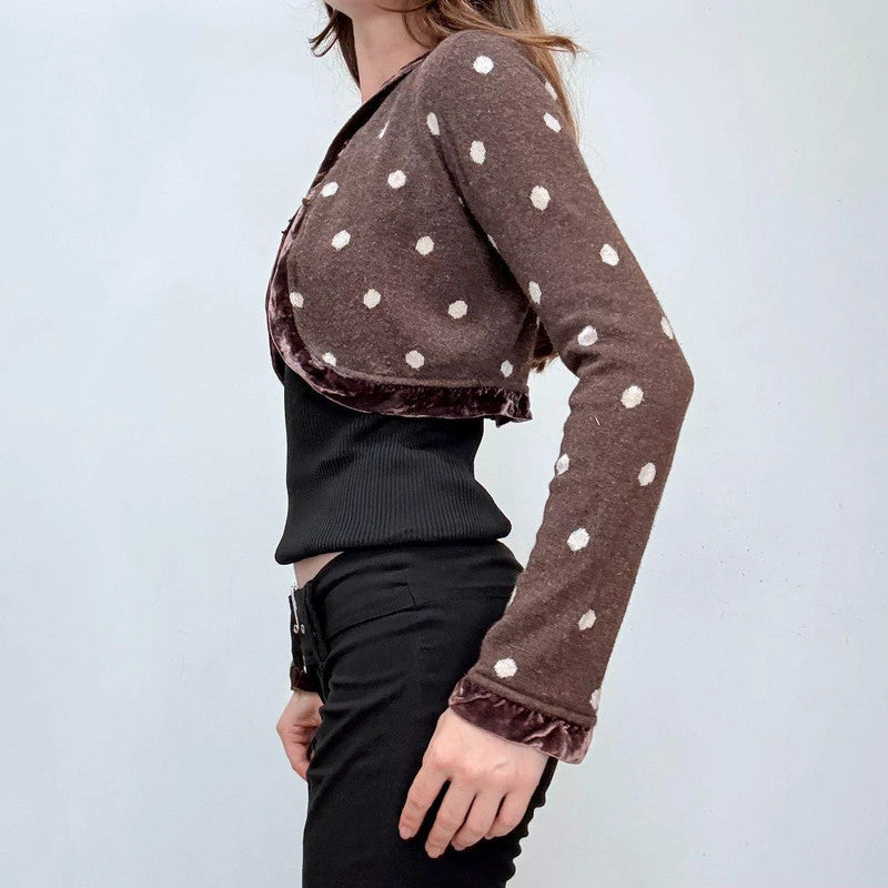 brown polkadot cropped cardigan