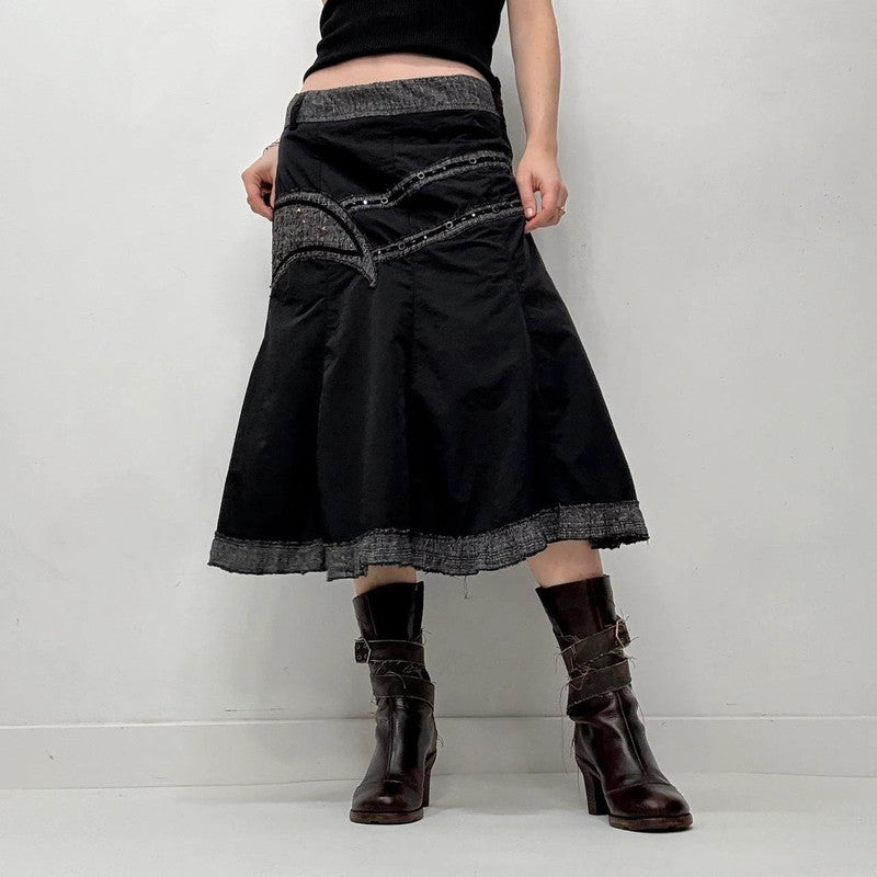 black gothic layered midi skirt