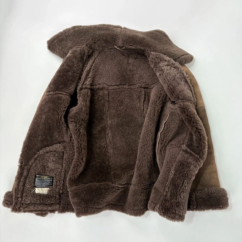brown shearling aviator vintage jacket with zipper