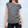 grey slouchy gathered pleated t-shirt top