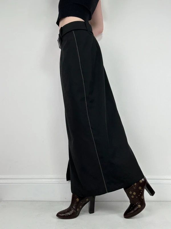 black a-line maxi belted skirt