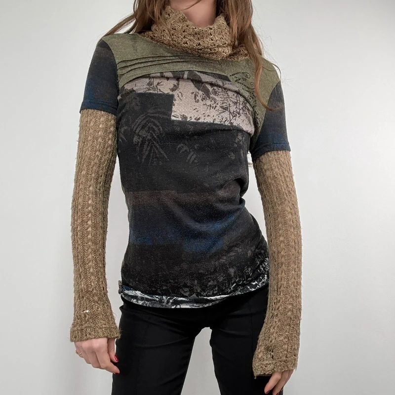 graphic distressed knit jumper