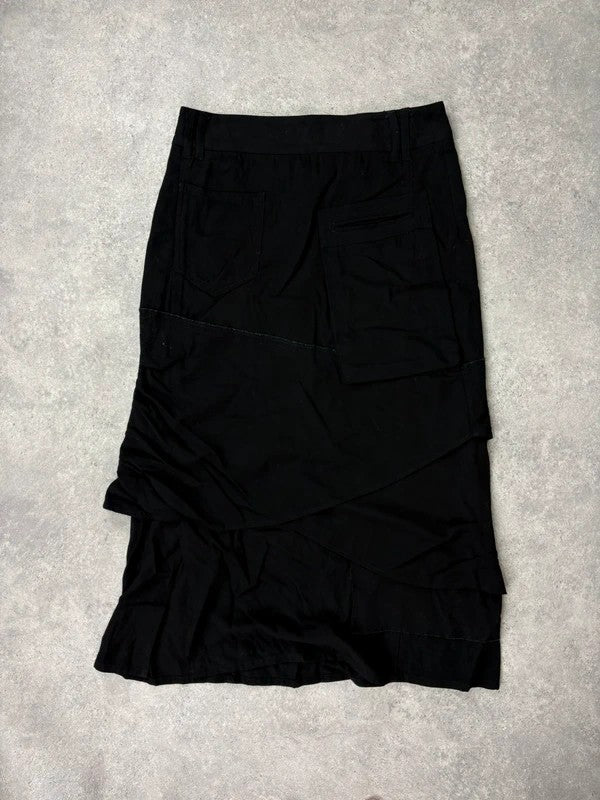Black layered french flared asymmetric maxi skirt
