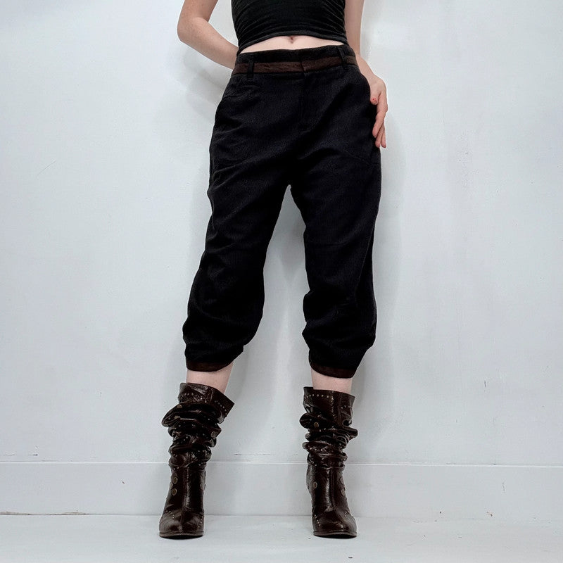 black gathered pleated trousers