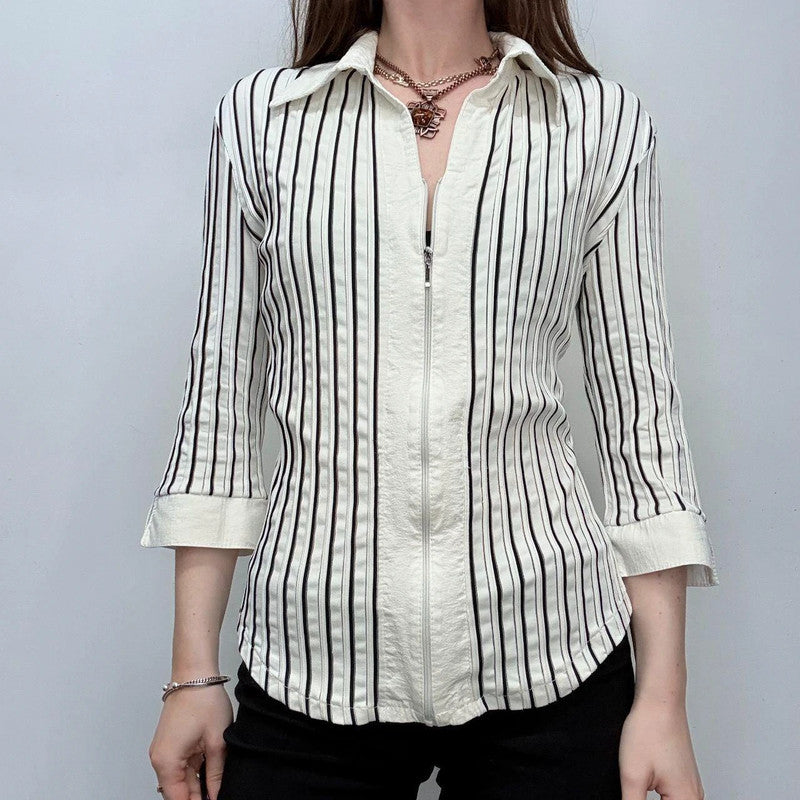 fitted pinstripe zip shirt