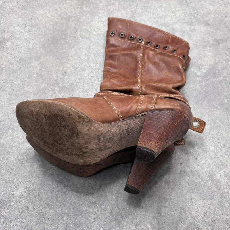 tan leather slouchy studded boots