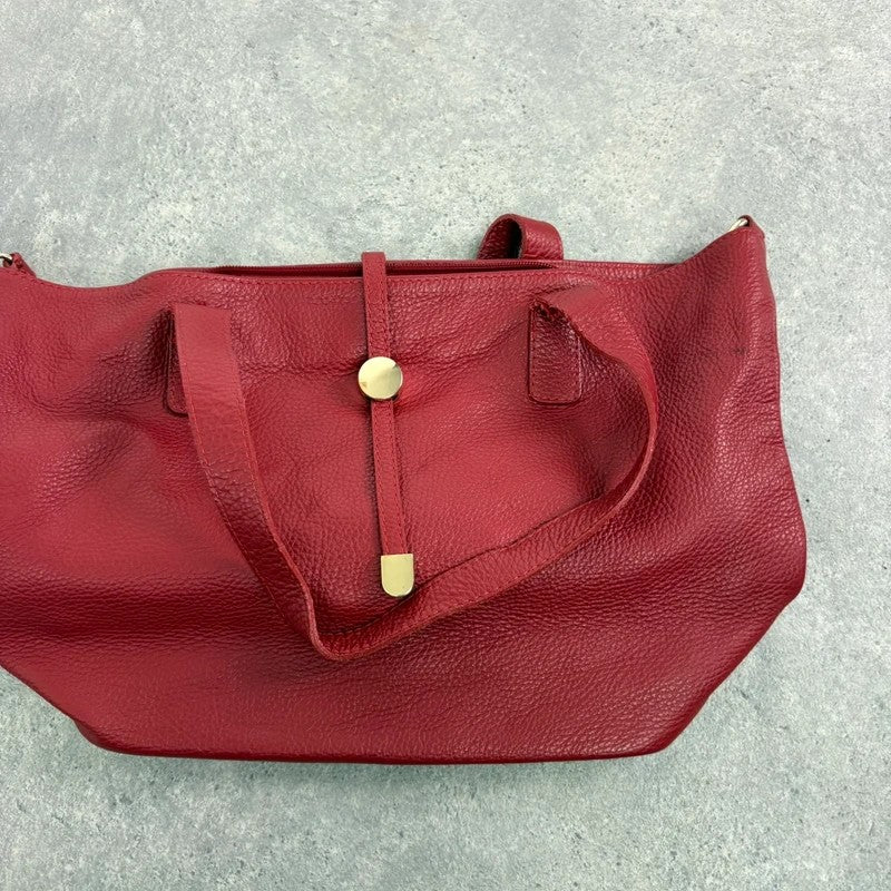 Italian leather red handbag with chic gold hardware