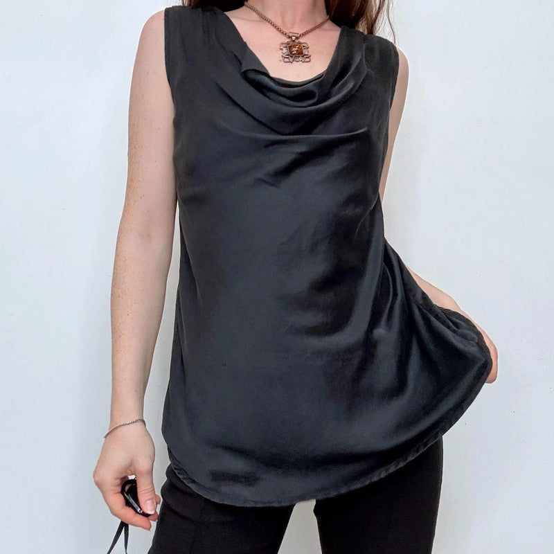 Luxury designer lingerie black silk draped vest