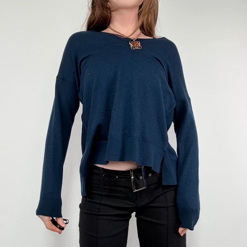 navy blue wool knitted slouchy jumper