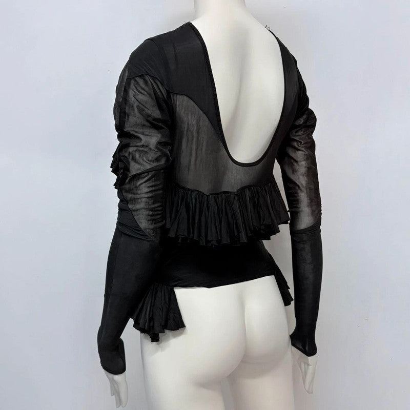 black layered ruffle flare shirt