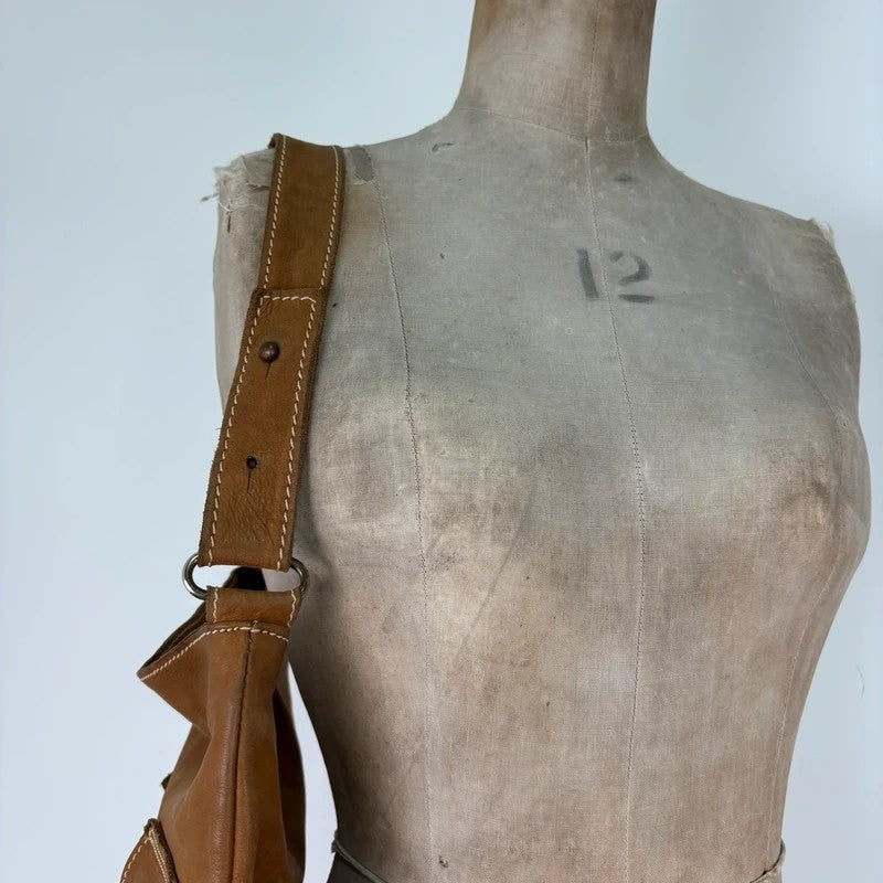 Soft light brown leather cargo boho bag