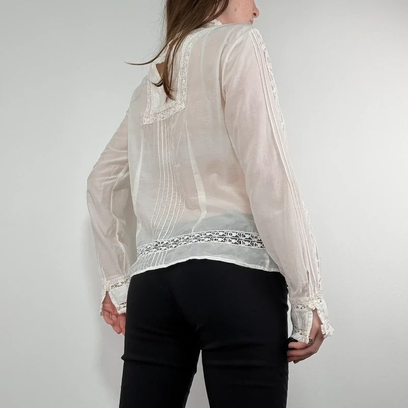white pleated lace blouse